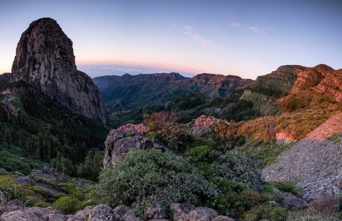 Roque de Agando rock tower at sunrise