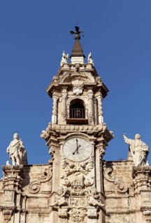 Baroque facade and tower of the church Real Iglesia de los Santos Juanes