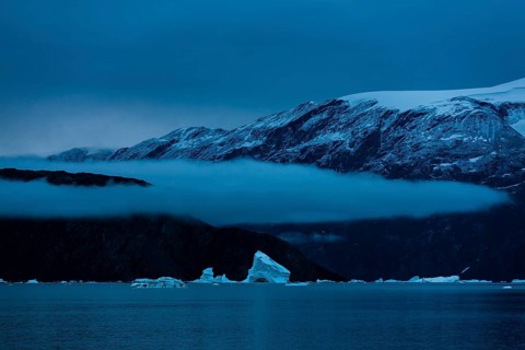 Drift ice in Scoresbysund at dawn
