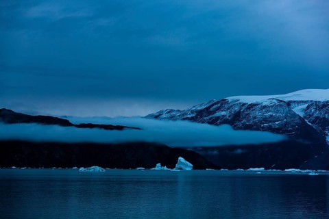 Drift ice in Scoresbysund at dawn, Scoresbysund