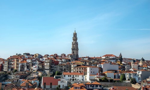 View of the old town with church tower of the church Igreja dos Clerigos