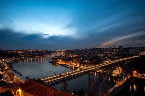 View over Porto with bridge Ponte Dom Luis I over the river Rio Douro