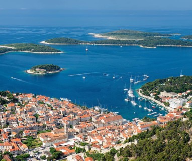 Overview of Old Town with harbour and Pakleni Islands
