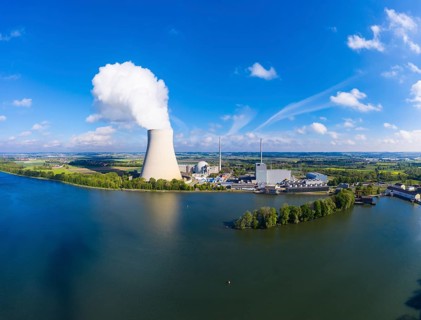 Isar I and Isar II nuclear power plant at Niederaichbach reservoir
