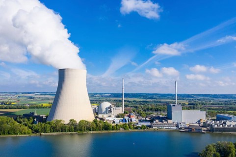 Isar I and Isar II nuclear power plant at Niederaichbach reservoir