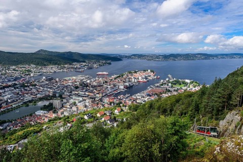 View from the local mountain Floifjellet on Bergen