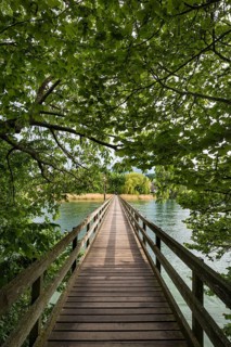 Wooden bridge from Werd Island across Rhein to Eschenz