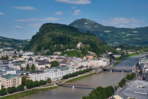 View of the old town with the river Salzach