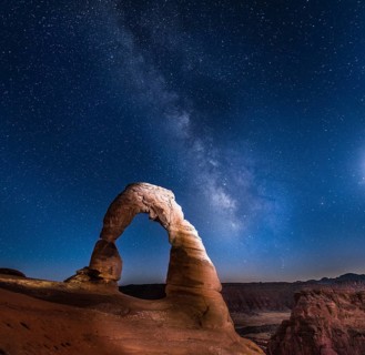 Natural Arch Delicate Arch with Milky Way at night