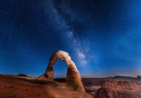 Natural Arch Delicate Arch with Milky Way at night