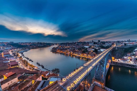 View over Porto with Ponte Dom Luis I Bridge across River Douro