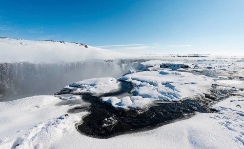 Hafragilsfoss Waterfall in winter