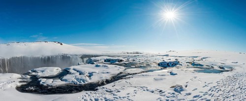 Hafragilsfoss Waterfall in winter