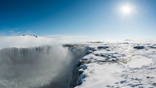 Hafragilsfoss Waterfall in winter