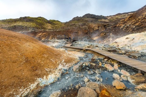 Boardwalk over steaming ground
