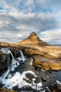 Mount Kirkjufell with Kirkjufellsfoss Waterfall