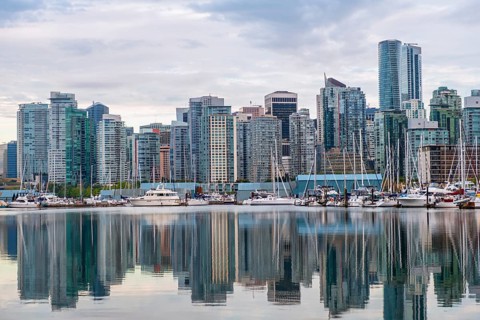 Skyscrapers and sailboats in the marina