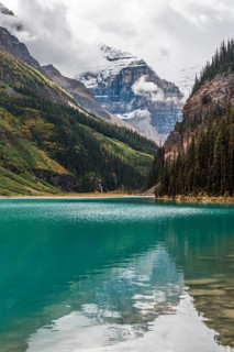 View of Mount Victoria and turquoise mountain lake