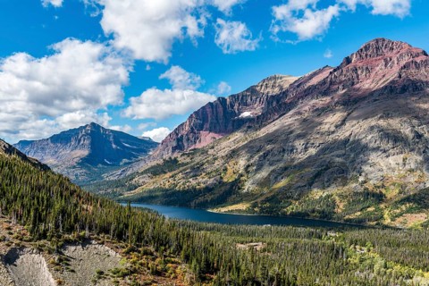 View from Continental Divide Trail on Mountain Lake Two Medicine Lake Mountain Lake and Mountain Landscape