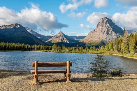 Viewing bench at the mountain lake