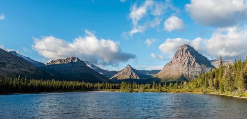 Mountain lake Two Medicine Lake in mountain landscape
