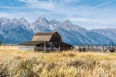 Historic old barn in front of the Teton Range