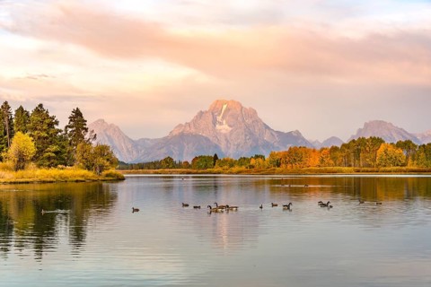 Mount Moran reflected in Snake River
