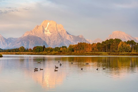 Mount Moran reflected in Snake River