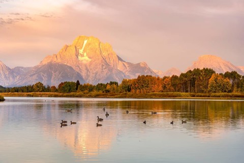 Mount Moran reflected in Snake River