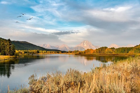 Mount Moran reflected in Snake River