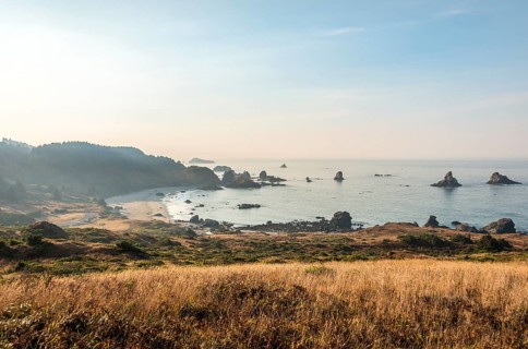 Coastal landscape with many rugged rock islands