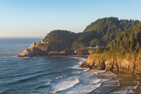 Rocky coast with Heceta Head lighthouse