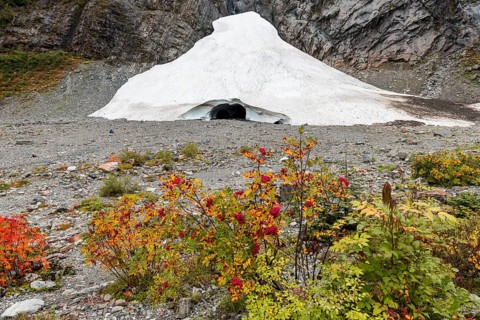 Entrance of an ice cave of a glacier