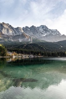 Eibsee lake in front of Zugspitze massif