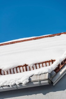 Snow guard on the roof with snow