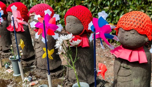 Jizo statues with red caps