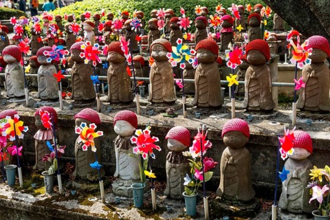 Jizo statues with red caps