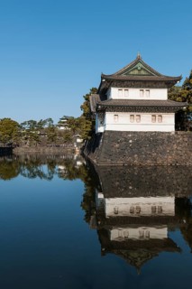 Watchtower at Kikyo-mon Gate behind moat