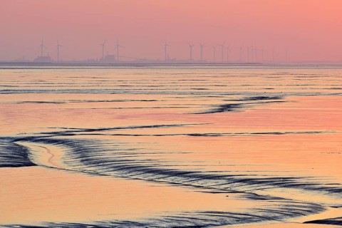 Tideways in the Dollart bay at sunset