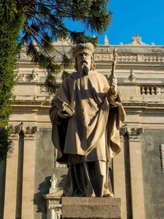 Monument Pope Leo III in front of the Cathedral of St. Agata