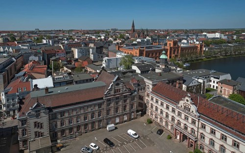 View from Schwerin Cathedral onto the city with Paul Church