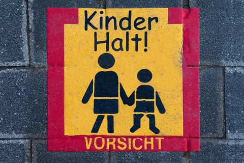 Traffic signs on a pavement