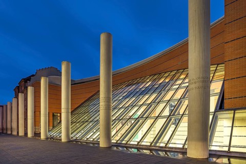 Germanic National Museum and Human Rights Road at dusk