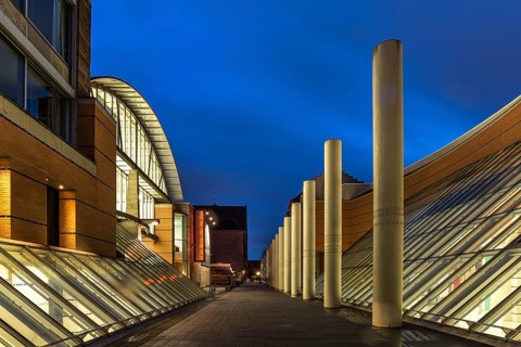 Germanic National Museum and Human Rights Road at dusk