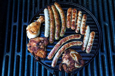 Grilled sausages and turkey meat