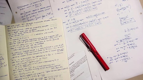 Fountain pen on lecture notes and exercises