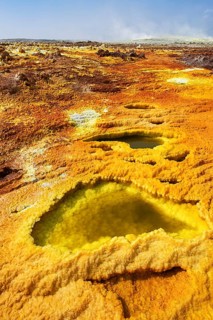 Geothermal area with sulphur deposits and acidic salt lakes