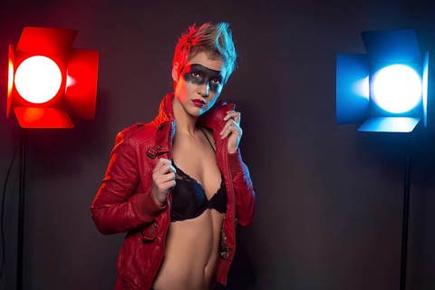 Woman with black make-up mask