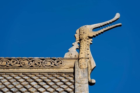Dragon head and wood shingles