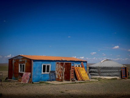 Tin hut with yurt